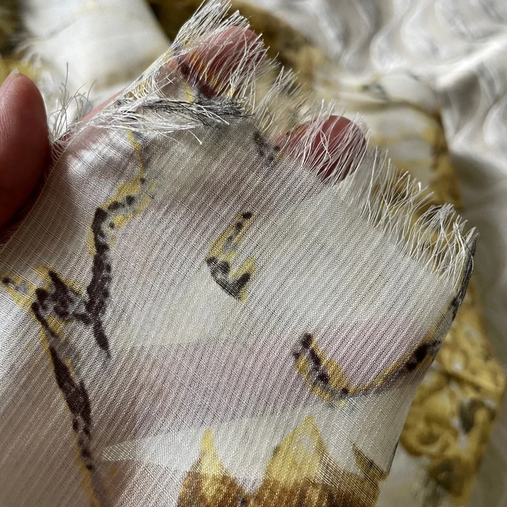 Large mustard yellow Floral scarf Shawl Wrap Lightweight Silk‎ 46.5